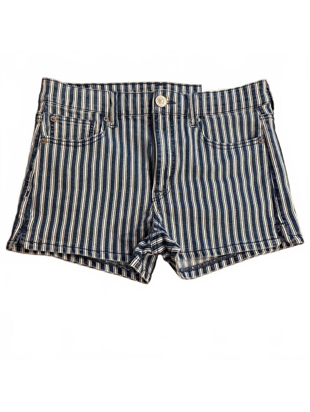 American Eagle Stretch Hi-Rise Striped Denim Shorts Size 8 Blue White NWT Summer